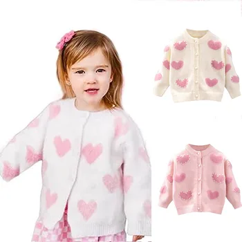 Сладък вязаный пуловер за малки момичета 2023 г., есенно-зимна топла жилетка с дълъг ръкав, пуловер за малки момичета 1-6 години Изображение