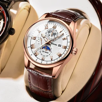 Ежедневни мъжки часовници Луксозни Кожени Водоустойчиви Спортни кварцов ръчен часовник Хронограф Часовник за мъже Relogio Masculino Изображение