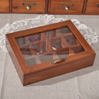 Дървени кутии за съхранение на бижута с прозрачен капак, Реколта кутия за пръстени и гривни, богат на функции Преносим Штабелируемая мебели за дома Изображение