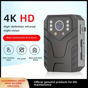 Мини камера за тялото 4K HD, преносима водоустойчива спортна камера сверхдлительного режим на готовност, червено-синя светлина аларма, нощно виждане, широка Изображение