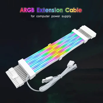 Удължителен кабел за захранване ARGB Sync 18AWG ATX 8/24Pin PCI-E GPU VGA RGB модул на дънната платка на вашия компютър Удлинительные Кабели Изображение