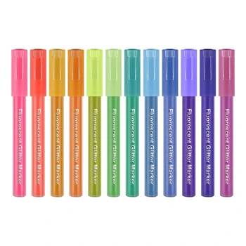 12 Опаковки блестящи химикалки-маркери флуоресцентни цветове, тънки уши за художествено водене на дневник и за рисуване на скици, комплект дръжки Изображение
