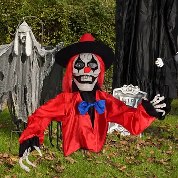 Зловещ клоун-призрак Тревата, брой в двора на къщата на Хелоуин, Външно декорация на дворове, Косене на трева, на парти на ужасите, Подпори, обитаван от духове Къща Изображение