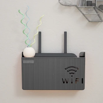 1 бр. стенен безжичен рутер WiFi рафта кутия за съхранение ABS пластмаса организатор кутия, захранващ кабел, конзола кутия с органайзер начало декор Изображение