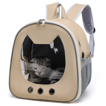 Чанта-переноска за котки, Преносим Пътен раница на открито за малки кучета, котки, Прозрачна Дишаща чанта за носене на стоки за домашни любимци Изображение