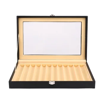 12 Черната кутия за писалки, кожена кутия за химикалки, кутия за съхранение на изкуствени дръжки, кожен молив случай, кутия за съхранение Изображение