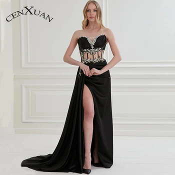 Изискани Вечерни рокли CENXUAN с Асиметрично намаляване на формата на кристали, рокли за абитуриентски бал с отворен гръб, без ръкави, с цип, Индивидуални Изображение