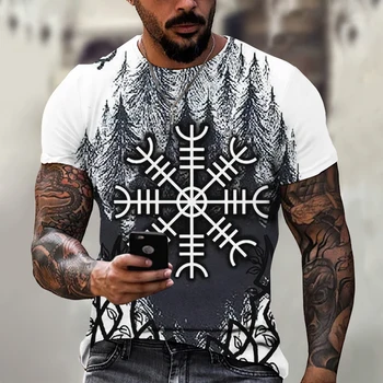 Лятна 3D мъжка тениска с къс ръкав, много голяма 6xl, ретро моден тренд, уличен топ с принтом кръгъл отвор, Голяма риза, върхове Изображение