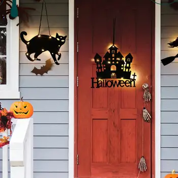 Окачване на Хелоуин, Зловеща led тиква, Прилеп, Виси във формата на замък, посрещат с плакат За украса на дома на фестивала Изображение