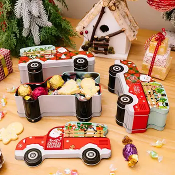 Кутия шоколадови бонбони Коледен автомобил Празнична Кутия шоколадови бонбони Коледен автомобил Изискан cartoony дизайн на колата за украса на парти за опаковане на Подаръци от ковано желязо Изображение
