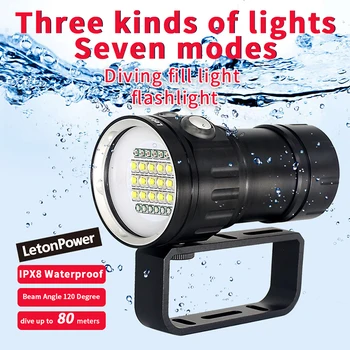 Професионален Подводен 27 Led лампа за снимане, Осветление, Е 20 000 Лумена, Фенерче за гмуркане на 100 м, Водоустойчива камера, фенерче Изображение