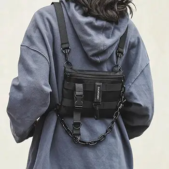 Функционална тактическа нагрудная чанта за унисекс, модерен жилетка в стил хип-хоп, чанта за градинска дрехи, Поясная чанта, Дамска Черна чанта Wild Chest Rig Изображение