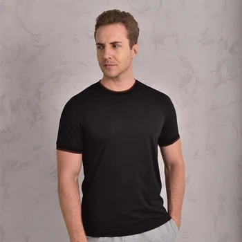 Лятна памучен тениска с кръгло деколте най-високо качество 2023, летни мъжки гамаши, риза на райета в ретро стил топ с къс ръкав Изображение