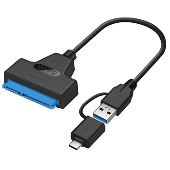 2 в 1 Кабел SATA-USB 3.0 SATA-Type C Външен твърд диск 22Pin Конвертор Адаптер за 2,5-инчов твърд диск/SSD Изображение