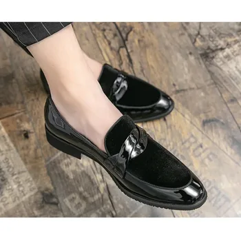 Блестящо лице, обувки с един педал, Мъжки обувки Lefu с остри пръсти, на Корейското издание, Малки кожени обувки за фризьор в британски стил Изображение
