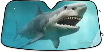 Сенника на предното стъкло на превозното средство 3D Shark Блокира UV-козирка от чадър и повреди Лесен за употреба, Подходящ за стъкла на всички размери Изображение