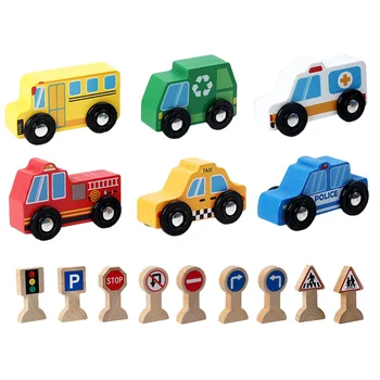 Инструменти за Детски забавни играчки Пътни знаци Уличен игри набор от Пъзели Пътни модели на Игра Дървена патерица Играчки За деца Изображение