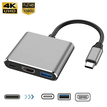 Многопортовый hub USB-C 3 в 1 с 4K, HDMI-съвместим порт USB 3.0 докинг станция за бързо зареждане PD за лаптопи MacBook Pro/Air Изображение