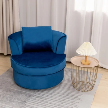 Единична диван-стол, модерен стол, с акцент средата на века, въртящи се на 360 ° Диван-стол за хол, спалня, тъмно син Изображение