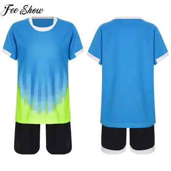 Детска бързосъхнеща футболна форма за момчета и момичета, тениска с кръгло деколте и къс ръкав, къси панталони с еластичен колан на съвсем малък Изображение