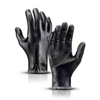 Нови ръкавици за шофиране със сензорен екран, Мъжки И дамски Ръкавици от изкуствена кожа, Зимни Дебели топли ръкавици С руното накладки, Зимни Велосипедни ръкавици Изображение