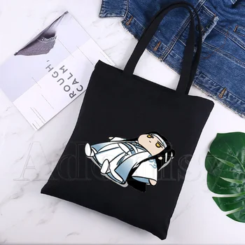 Холщовая чанта с принтом М Дао Цзу Ши, Черни чанти Harajuku, Ежедневни дамски чанта за момичета, Еко-торбички за пазаруване Изображение