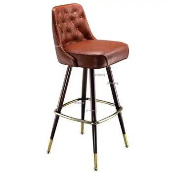 Бар стол от масивно дърво с високи Крака в американски стил, Изчистен шезлонг, Скандинавски Креативен Модерен Дом с Кухненски Бар стол B TG Изображение