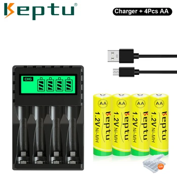 Акумулаторна батерия KEPTU 1.2 V NI-MH AA 2200mAh + бързото LCD зарядно устройство за акумулаторни батерии 1.2 V AA/AAA Изображение