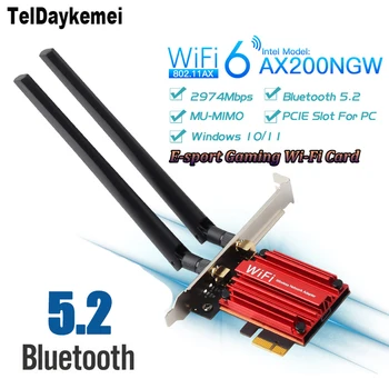 WiFi 6 3000 Mbps Bluetooth 5,2 PCIe Безжичен Адаптер Intel AX200 Wifi Карта Двухдиапазонная 2,4 Г/5 Ghz 802.11 ax/ac За настолни КОМПЮТРИ Изображение