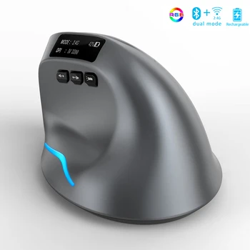 Вертикална безжична мишка с Bluetooth с OLED екран, USB RGB Акумулаторна мишката, за компютър, лаптоп, таблет, Ергономична геймърска мишка Изображение