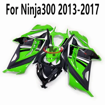 Пълен комплект обтекател За Ninja300 2013-2014-2015-2016-2017 Подходящ за тяло Ninja 300 Ярко зелено с принтом черна ивица Обтекател Изображение