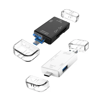 6 в 1 OTG USB 3.0, четец на карти USB-C, за да е защитен цифрово/TF мобилен телефон, компютър Изображение