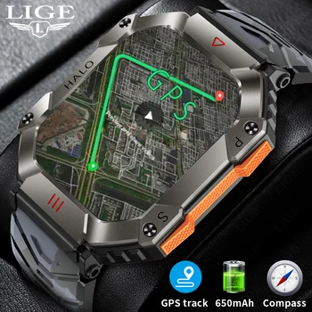 Мъжки смарт часовници LIGE за Android, IOS, Фитнес, спортове на открито, Bluetooth-разговор, 650 ma, Гривна, военен монитор здраве, GPS Smartwatch Изображение