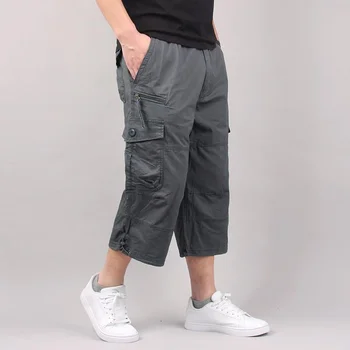 Мъжки къси Панталони Карго Летни Свободни Ежедневни панталони с еластичен ластик на кръста, Спортни панталони големи Размери за бягане на открито, Тенденция, с много джобове Изображение