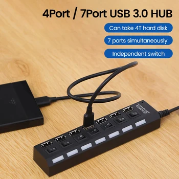 ОЛАФ USB HUB 2.0 4/7-портов мультирасширитель USB 2.0 Хъб с ключа Мулти USB сплитер Hub Използвайте адаптер за захранване на Компютърни аксесоари Изображение