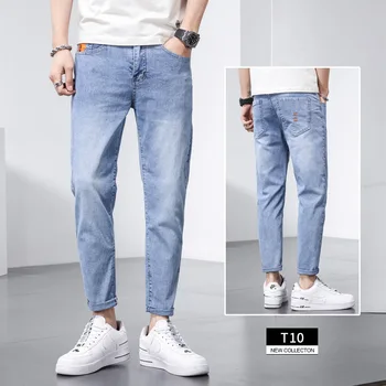 Дънки за Мъже Пролетно-летните Модни Маркови Тънки Директни Скъсяване на панталони, Нова тенденция, ежедневни мъжки панталони Изображение