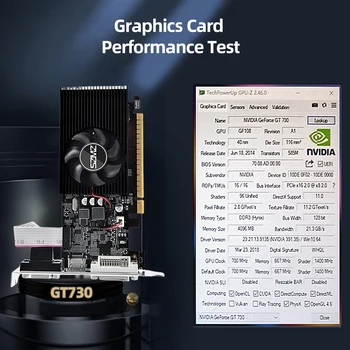 GT730 4GB DDR3 128Bit Настолна Детска видео карта PCI-E2.0 16X с Охлаждащ вентилатор за Офис/Домашни развлечения/Леки игри за PC Изображение