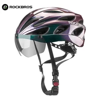 Официален каска ROCKBROS, очила с интегралната формованием, Велосипеден шлем МТБ, защитни шапки, козирка, лещи, велосипедни каски Изображение