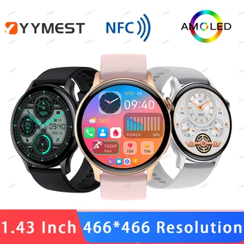 Amoled Смарт часовници Мъжки NFC Bluetooth Кол Гласов асистент Женски Умен часовник Водоустойчив 30 дни в режим на готовност 1.43 