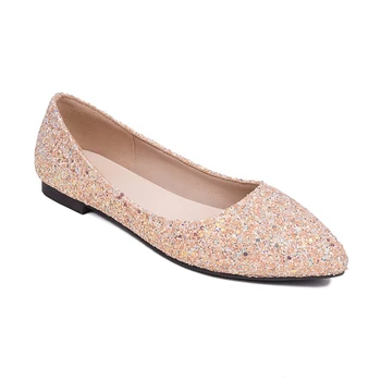 Модни сладък женски лоферы на ниски обувки, Дамски обувки, без закопчалка, пролетно-есенни сватбени обувки с остри пръсти, Големи размери 45 H-47 Изображение