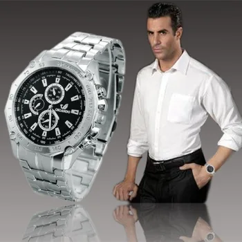 Мъжки часовник, Кварцов механизъм, в сребърен цвят, Ръчен часовник от неръждаема стомана, Мъжка мода, Класическа рокля, Бизнес часовници, Мъжки часовници Изображение