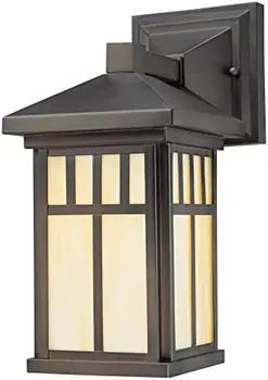 Одноламповый външен фенер Burnham от стомана с художественото стъкло меден цвят, бронзова украса, настъргани масло, 1 опаковка led замяна на камерата Ampolleta Изображение