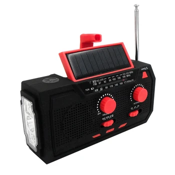 Многофункционален Ръчен слънчев радио FM/AM, изглаждат време радио, аварийни led фенерче за нощуване на открито Изображение