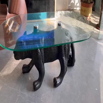 Персонални творчески животно гиппопотам масичка за кафе минималистичная хол домакински малка кафе масичка от закалено стъкло Изображение