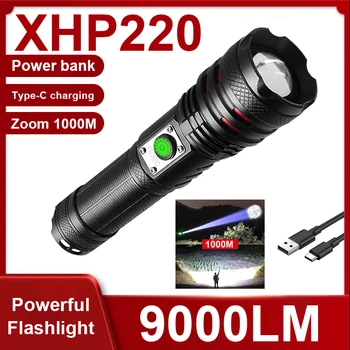 Супер ярки led фенерче XHP220, USB-Акумулаторен фенер, силна светлина, тактическо фенерче на широк спектър от действия като източник на захранване Изображение