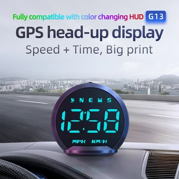 G13 Авто HUD GPS Централен дисплей, часовник, Скоростомер, Интелигентен цифров часовник с аларма, брояч на аларми, автоаксесоари за всички автомобили Изображение