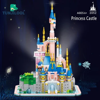 Замъкът на принцесата Строителни блокове Розов Замък, Църква, Диамантени блокове Гледка към улицата Страхотна тухли, играчки, Подаръци за деца, така и за момичета Изображение