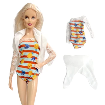 Официалният 1 комплект от новия летен куклен бански NK: цял бански с шарките на ананас + декоративно купальное кърпа за кукла Барби Изображение