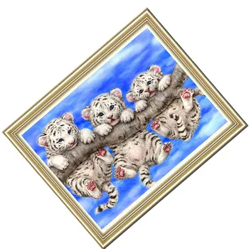 3 Тигър с кристалалми и диаманти, мозайка, наклеенная бродерия, картина, плавателни съдове за коледни подаръци за рожден Ден Изображение