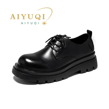 Модела обувки AIYUQI/мъжка мода 2023, есенна нескользящая мъжки обувки на дебела подметка, Британски ежедневни обувки-oxfords дантела, мъжки Изображение